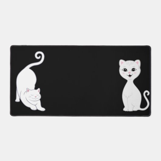 Leuke witte kat animes op zwart bureaumat (Voorkant)