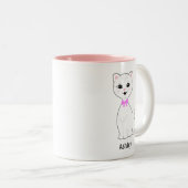 Leuke witte kat Cartoon gepersonaliseerd Tweekleurige Koffiemok (Voorkant rechts)