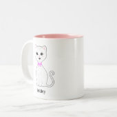 Leuke witte kat Cartoon gepersonaliseerd Tweekleurige Koffiemok (Voorkant links)