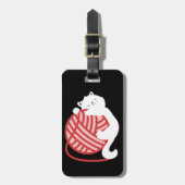 Leuke witte kat met garen bal bagagelabel (Voorkant verticaal)