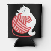 Leuke witte kat met garen bal blikjeskoeler (Voorkant)