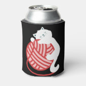 Leuke witte kat met garen bal blikjeskoeler (Blikje Achterkant)