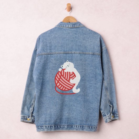 Leuke witte kat met garen bal denim jacket (Hangar)
