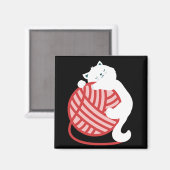 Leuke witte kat met garen bal magneet (Voorkant / Achterkant)