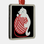 Leuke witte kat met garen bal metalen ornament (Rechts)