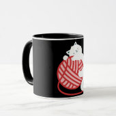 Leuke witte kat met garen bal mok (Voorkant links)