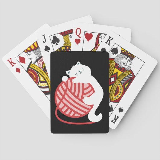 Leuke witte kat met garen bal pokerkaarten (Achterkant)