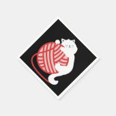 Leuke witte kat met garen bal servet (Hoek)