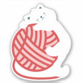 Leuke witte kat met garen bal sticker (Voorkant)