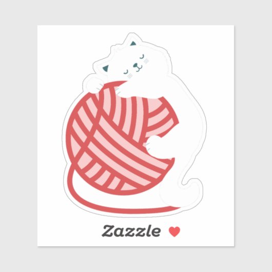 Leuke witte kat met garen bal sticker (Vel)