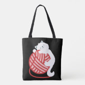Leuke witte kat met garen bal tote bag (Achterkant)