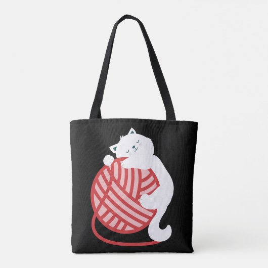 Leuke witte kat met garen bal tote bag (Achterkant)