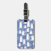 Leuke witte kat op blauw bagagelabel (Voorkant verticaal)