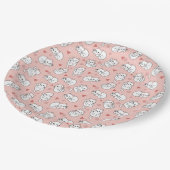 Leuke witte kat roze achtergrond thema papieren bordje (Gekanteld)