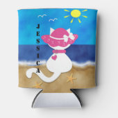 Leuke witte kat strand thema roze Bonnet Koelbox Blikjeskoeler (Voorkant)
