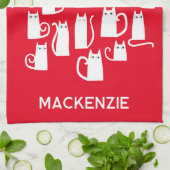 Leuke witte katten gepersonaliseerde naam theedoek (Gevouwen)