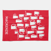 Leuke witte katten gepersonaliseerde naam theedoek (Horizontaal)