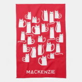 Leuke witte katten gepersonaliseerde naam theedoek (Verticaal)