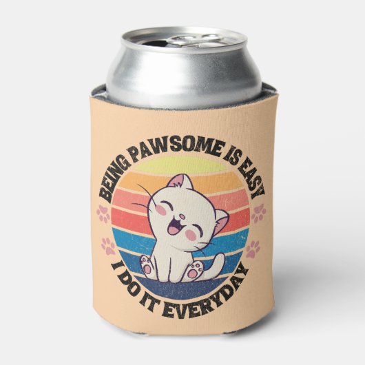 Leuke witte Kawaii kat Blikjeskoeler (Blikje Voorkant)