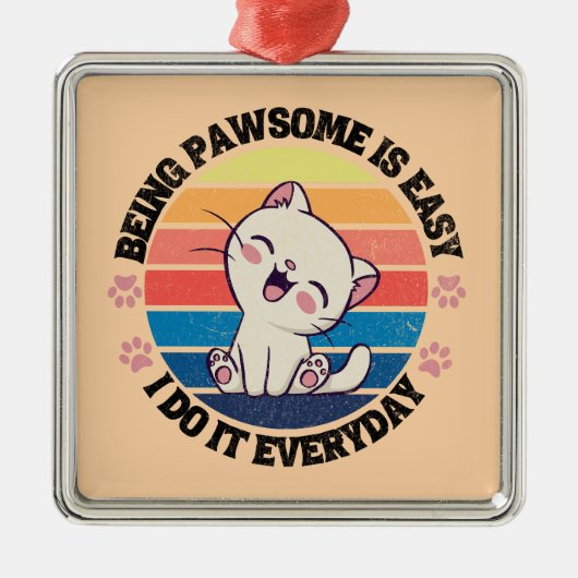 Leuke witte Kawaii kat Metalen Ornament (Voorkant)