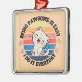 Leuke witte Kawaii kat Metalen Ornament (Links)