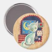 Leuke witte kitten en Quilt Patchwork Art Magneet (Voorkant / Achterkant)