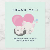 Leuke witte kitty kat slapen Baby shower Bedankt Wijn Etiket (Enkel label)