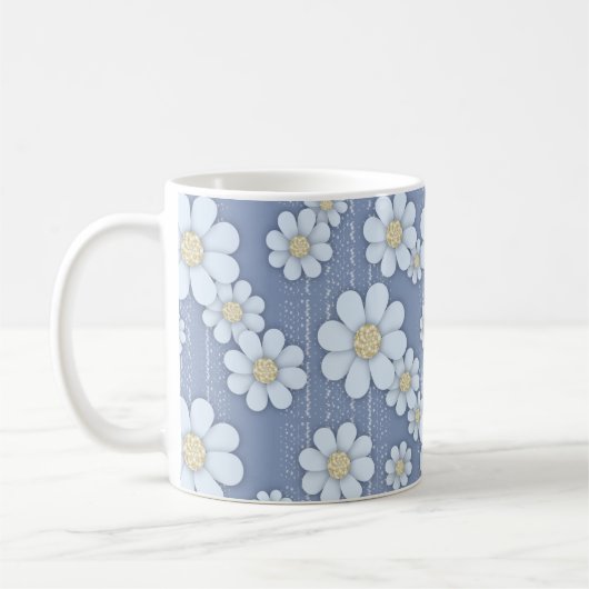 Leuke witte madeliefjes op blauwe madeliefje koffiemok (Links)