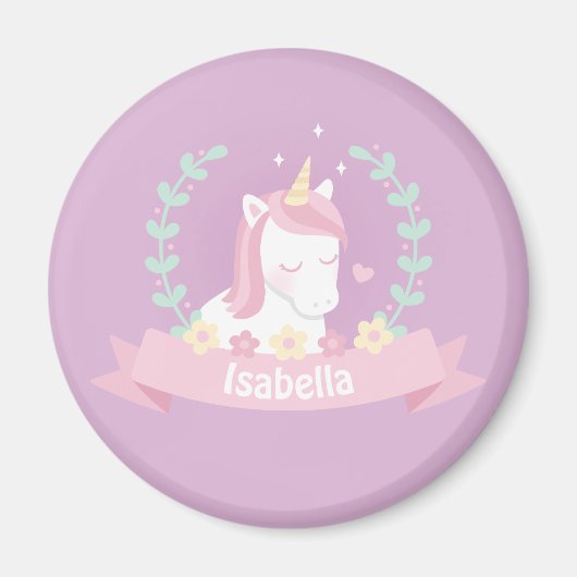 Leuke witte magische eenhoorn bloemen meisjes magn magneet (Voorkant)