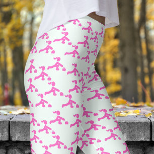 Leuke Witte Munt en Roze Vrouwen Curling Patroon Leggings