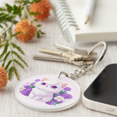 Leuke witte pluizige Perzische Kat met Morning Glo Sleutelhanger (Voorkant Rechts)