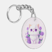 Leuke witte pluizige Perzische Kat met Morning Glo Sleutelhanger (Voorkant Links)