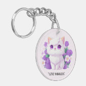 Leuke witte pluizige Perzische Kat met Morning Glo Sleutelhanger (Voorkant Links)