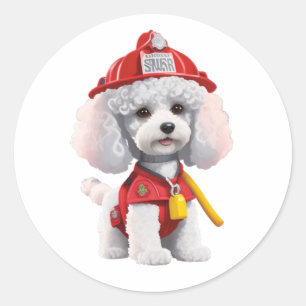 Leuke witte poedel brandweerman Sticker