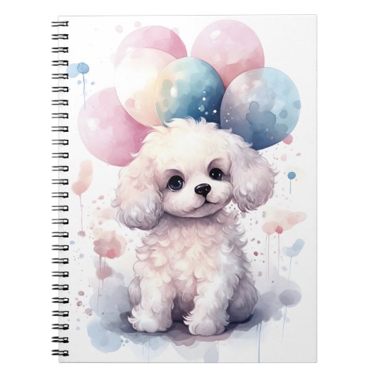Leuke witte poedel Waterverf Dier Schattig Dog Notitieboek (Voorkant)