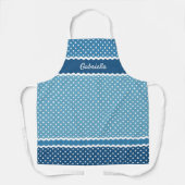Leuke witte polka dots patroon op blauw schort (Voorkant)