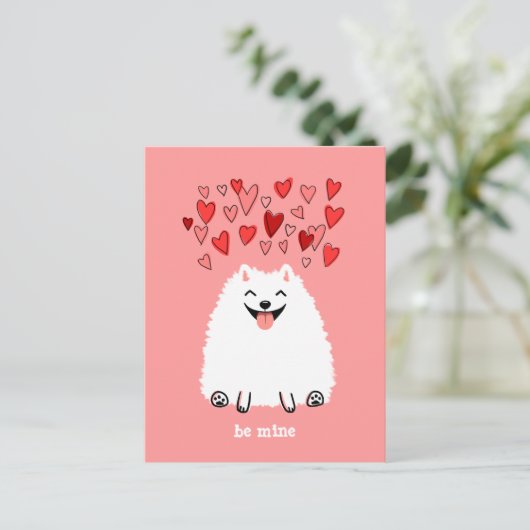 Leuke Witte Pomeranian Valentijn is Mijn Feestdagenkaart (Staand voorkant)