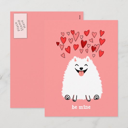 Leuke Witte Pomeranian Valentijn is Mijn Feestdagenkaart (Voorkant / Achterkant)