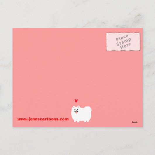 Leuke Witte Pomeranian Valentijn is Mijn Feestdagenkaart (Achterkant)