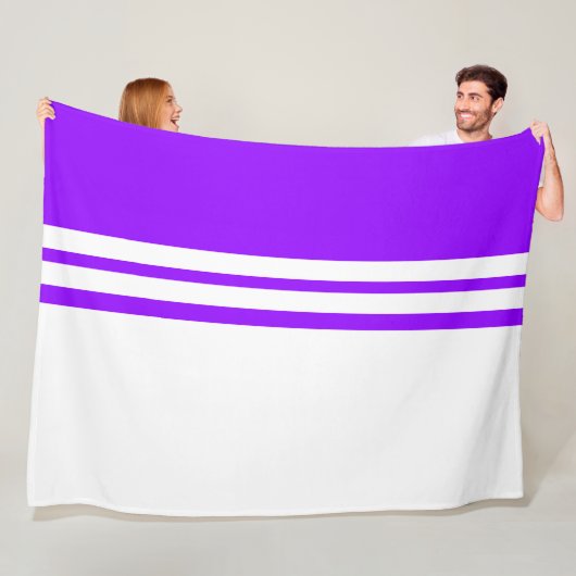 Leuke witte Racing Stripes Helder Paarse Kleurenbl Fleece Deken (In situ)