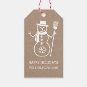 Leuke witte sneeuwman en sneeuwvlok rustieke Kerst Cadeaulabel (Voorkant)