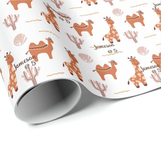 Leuke witte Speelgoed Dierlijke Cactus Camel Llama Cadeaupapier (Rol Hoek)