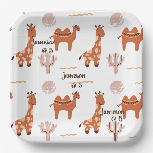 Leuke witte Speelgoed Dierlijke Cactus Camel Llama Papieren Bordje (Voorkant)