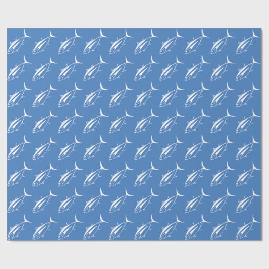 Leuke witte tonijn Vis in Wit op Egeïsche Blauw Cadeaupapier (Vlak)