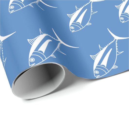 Leuke witte tonijn Vis in Wit op Egeïsche Blauw Cadeaupapier (Rol Hoek)
