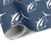 Leuke witte tonijn Vis in Wit op Marine Blue Cadeaupapier (Rol Hoek)