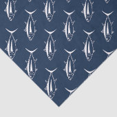 Leuke witte tonijn Vis in Wit op Marine Blue Tissuepapier (Detail)