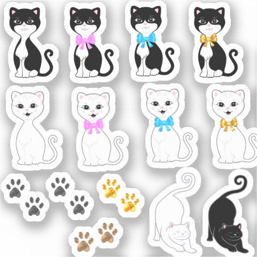 Leuke witte & Tuxedo kat Afbeeldingen Sticker (Voorkant)