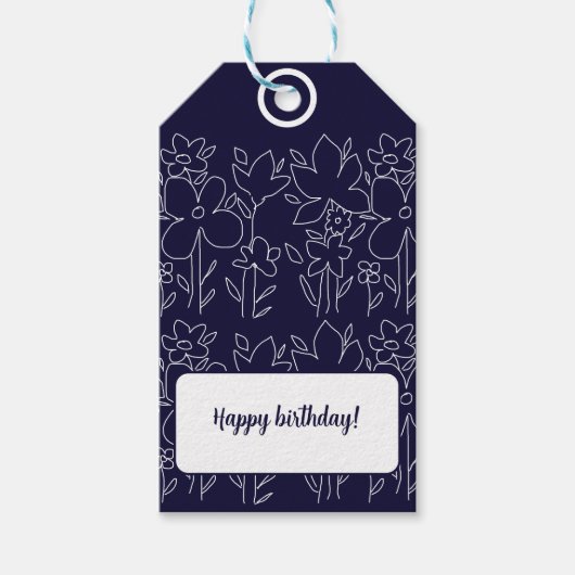 Leuke witte wilde bloemen patroon monogram cadeaulabel (Voorkant)