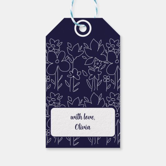 Leuke witte wilde bloemen patroon monogram cadeaulabel (Achterkant)